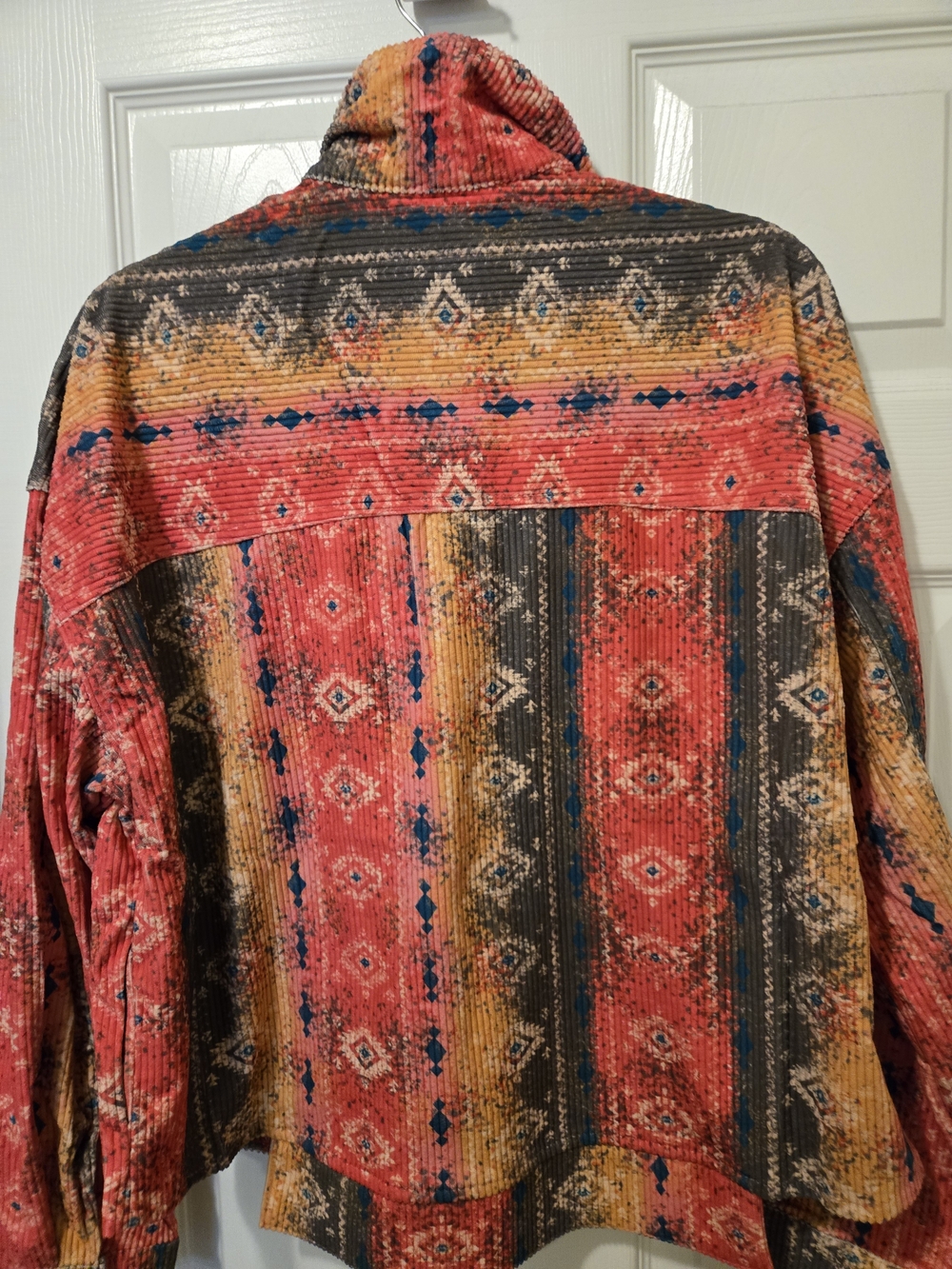 Savanna Jane Women's Red Patterned Fringe Corduroy Jacket - Picture 12 of 12